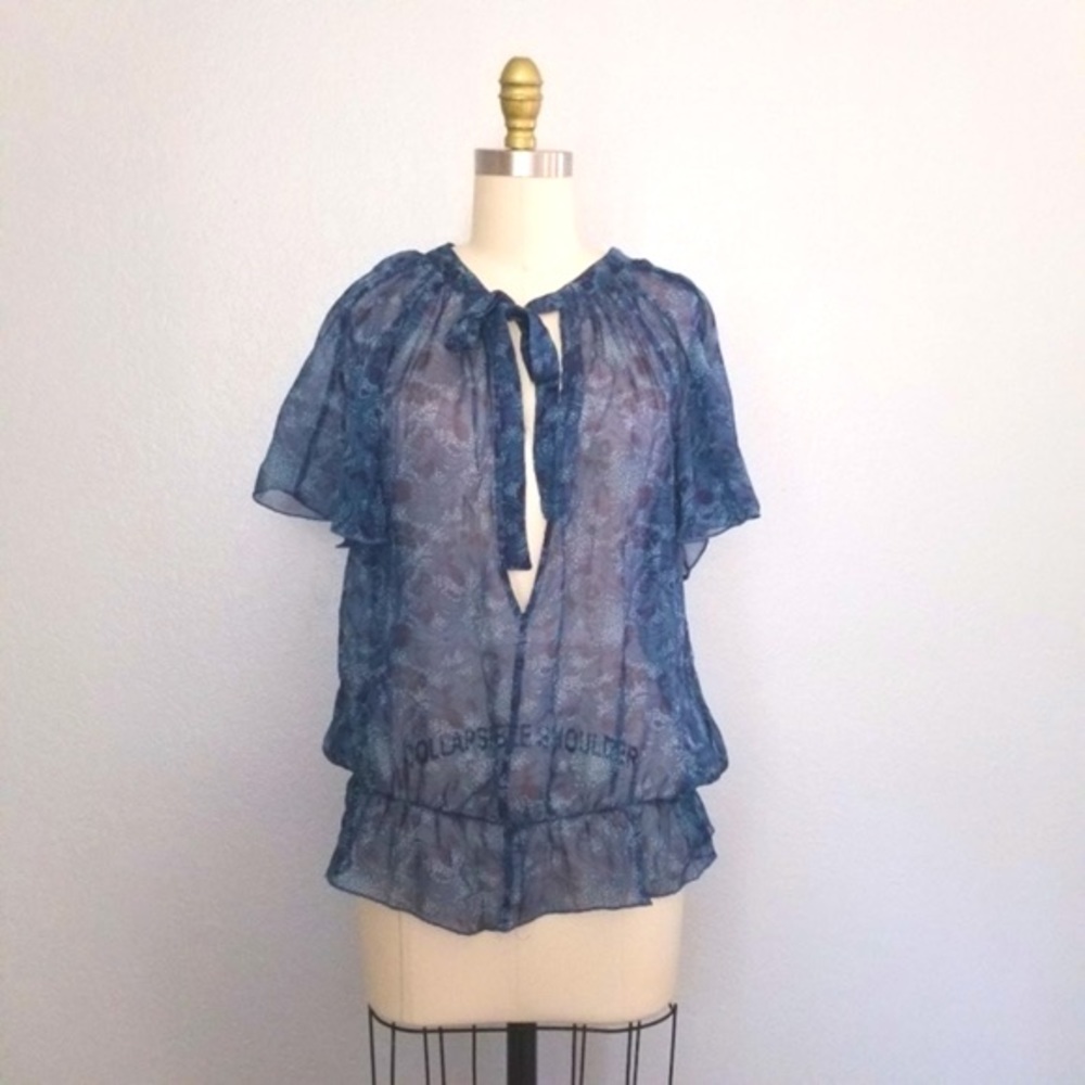 Anthropologie flounce tie front sheer blouse M